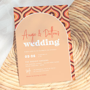 Mid Modern Orange Retro Arch Wedding Invitation