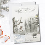 Mid Winter Snowy Woodland Nature Christmas Holiday Card<br><div class="desc">Personalised Christmas card with fully editable wording. The design features a mid winter woodland nature scene with the warm glow of a street lamp,  a duck on the lake,  an owl on the swing and a robin in the tree.</div>