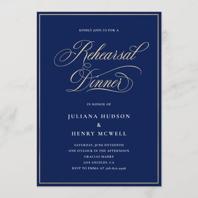 MIDAS - Navy & Gold Rehearsal Dinner Invitation (Front)