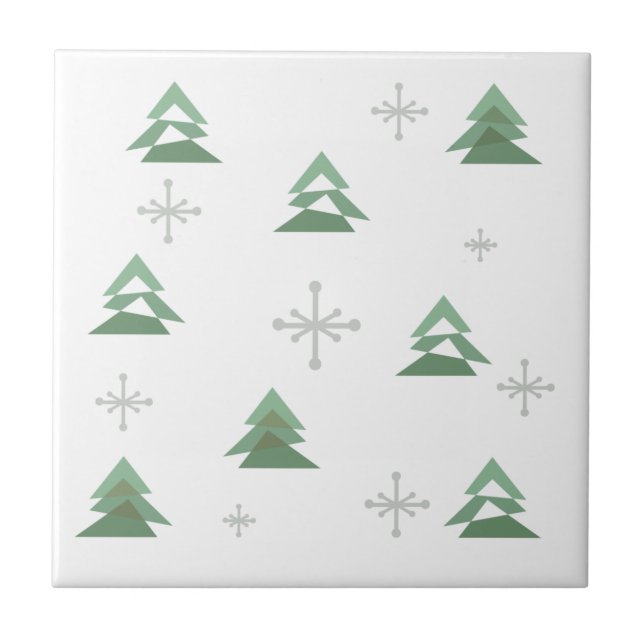 MidCentury Abstract Christmas Trees Winter Tile (Front)