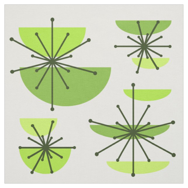 Midcentury Art Bowls Starbursts Chartreuse Fabric (Swatch)
