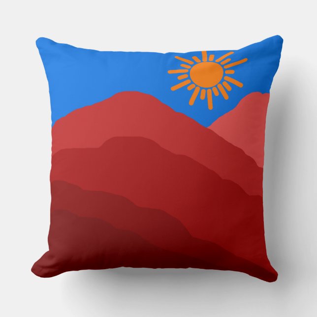 midcentury boho modern retro abstract red mountain cushion (Front)