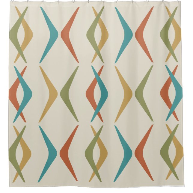 Midcentury Boomerangs Multicolored Light Shower Curtain (Front)
