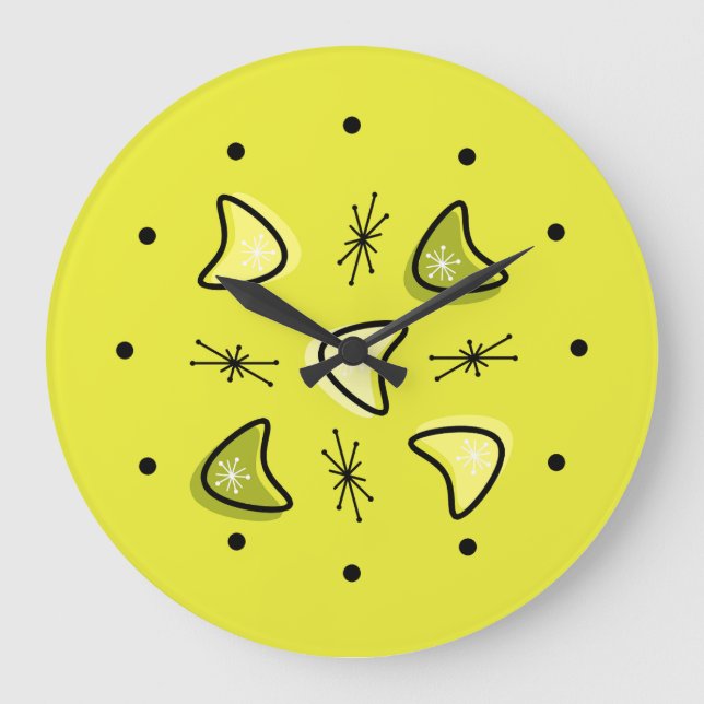 Midcentury Boomerangs Starbursts Chartreuse Large Clock (Front)