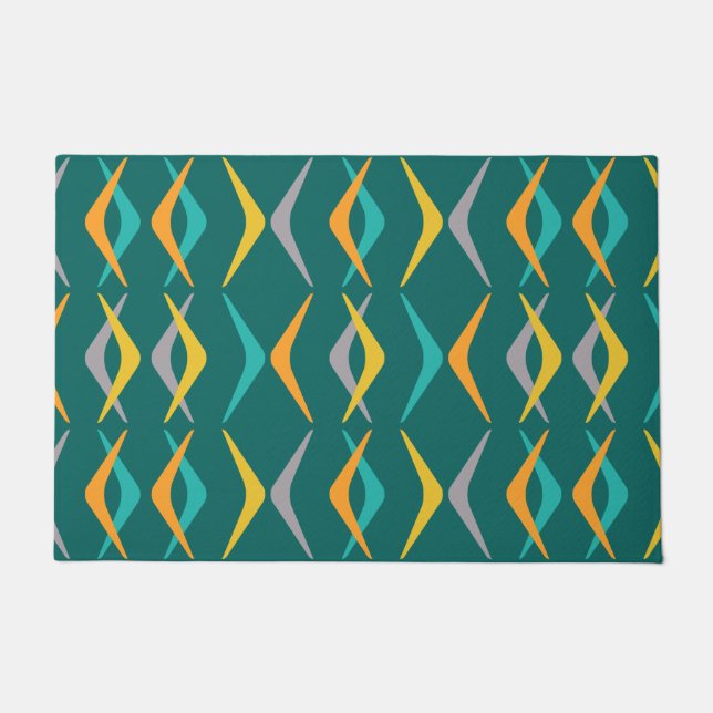 Midcentury Boomerangs Teal Doormat (Front)
