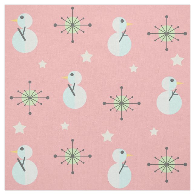 Midcentury Christmas Vintage Snowmen Fabric (Swatch)