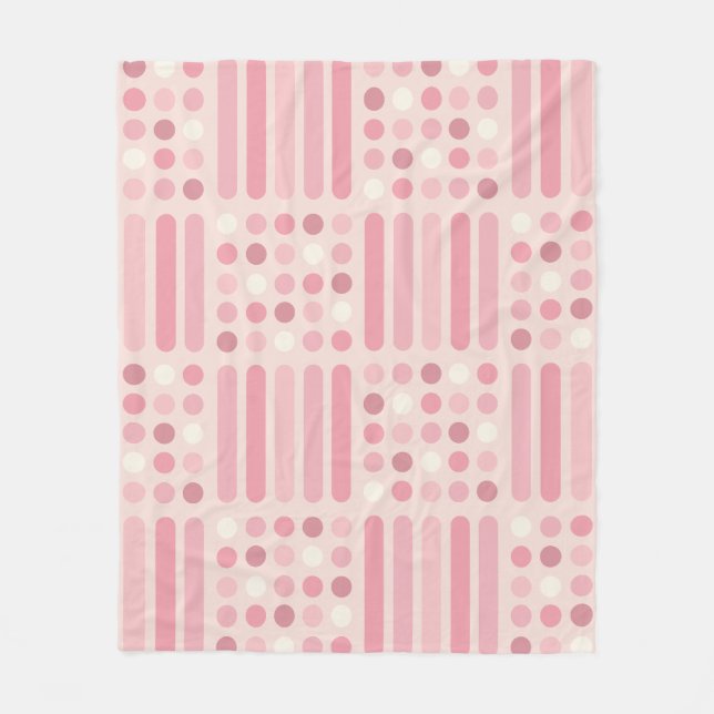 Midcentury Circles Lines Pink Vanilla Fleece Blanket (Front)