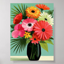 Midcentury Daisy Bouquet Floral Wall Art