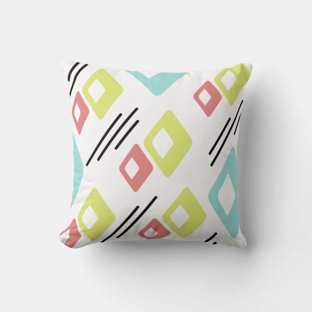 Midcentury Diamonds Art Colourful White Cushion (Front)