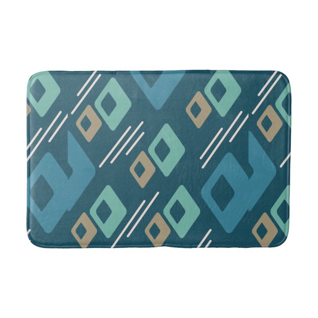 Midcentury Diamonds Art Teal Gold Bath Mat (Front)