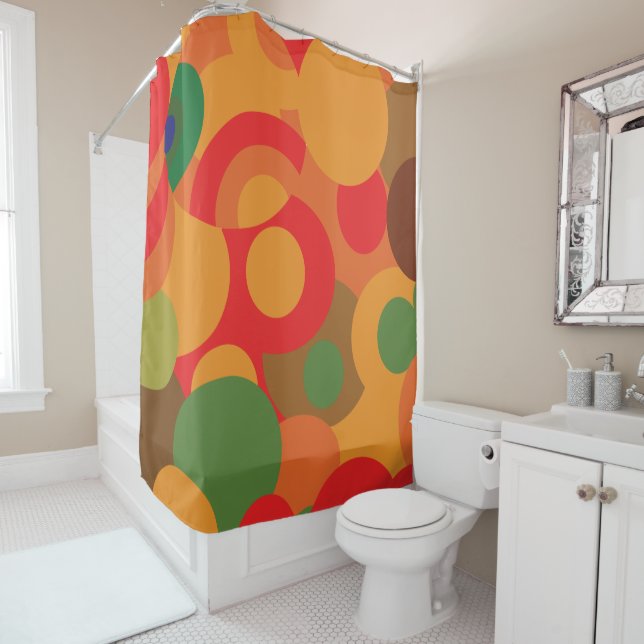 Midcentury Elegant Modern Colourful Retro Pattern Shower Curtain (In Situ)