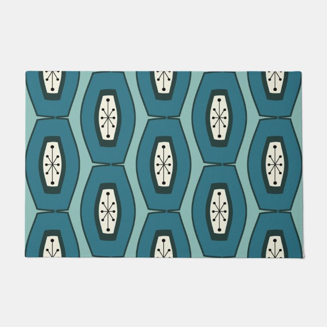 Midcentury Funky Chain Turquoise Doormat (Front)