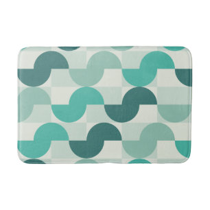 Midcentury Geometric Abstract Bowls Aquamarine Bath Mat