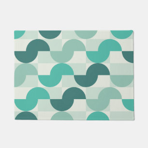 Midcentury Geometric Abstract Bowls Aquamarine Doormat