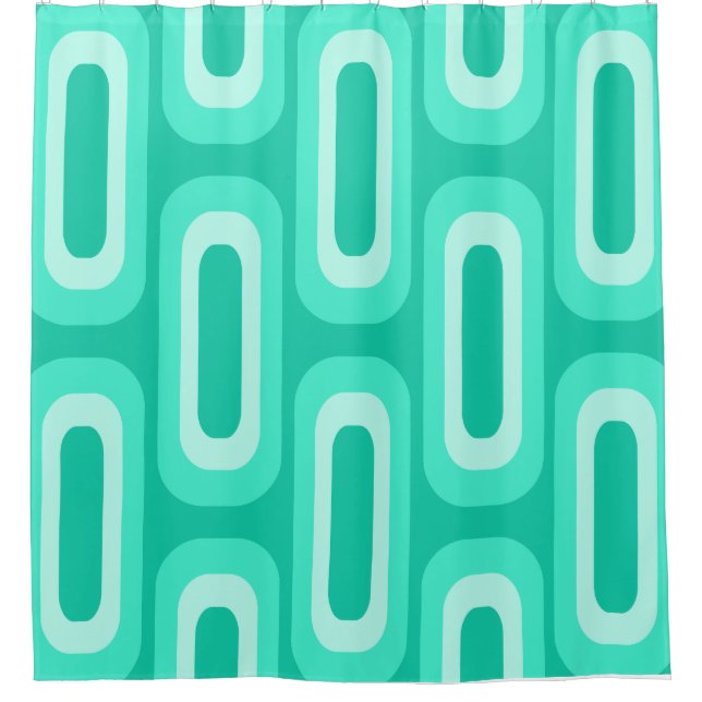 Midcentury Geometric Shapes Turquoise Shower Curtain (Front)