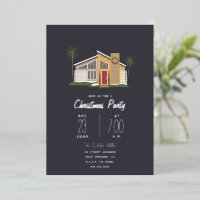 Midcentury House Christmas Party Foil Foil Invitat