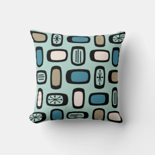 Midcentury MCM Rounded Rectangles Aquamarine Cushion