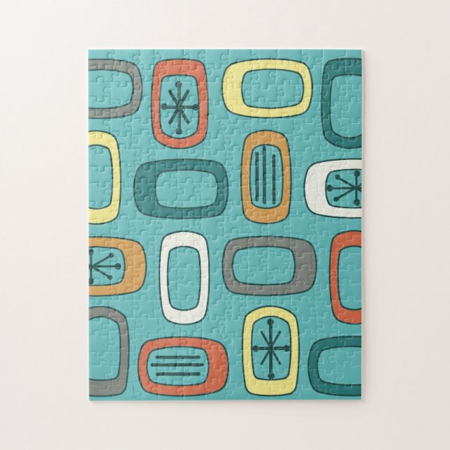 Midcentury MCM Rounded Rectangles Aquamarine Jigsaw Puzzle (Vertical)