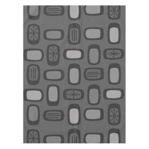 Midcentury MCM Rounded Rectangles Ash Gray Tablecloth