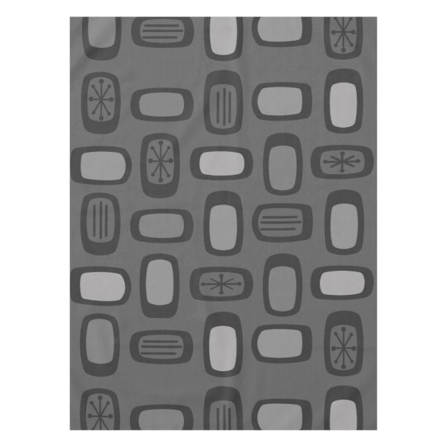 Midcentury MCM Rounded Rectangles Ash Gray Tablecloth (Front)