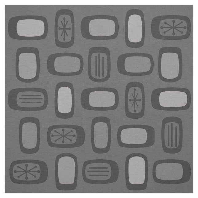 Midcentury MCM Rounded Rectangles Ash Grey Fabric (Swatch)