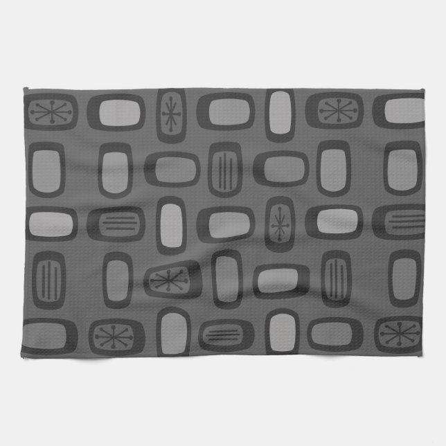 Midcentury MCM Rounded Rectangles Ash Grey Tea Towel (Horizontal)
