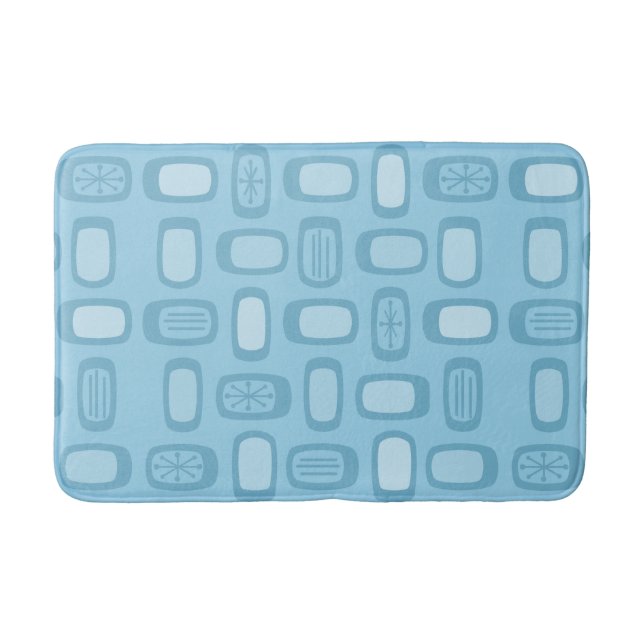 Midcentury MCM Rounded Rectangles Baby Blue Bath Mat (Front)