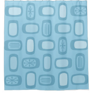 Midcentury MCM Rounded Rectangles Baby Blue Shower Curtain