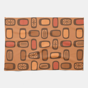 Midcentury MCM Rounded Rectangles Burnt Orange Tea Towel