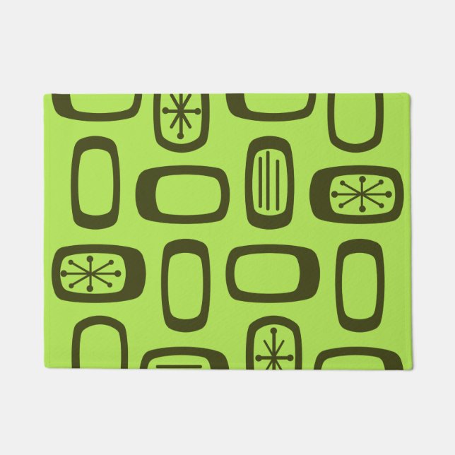 Midcentury MCM Rounded Rectangles Chartreuse Doormat (Front)