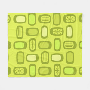 Midcentury MCM Rounded Rectangles Chartreuse Fleece Blanket