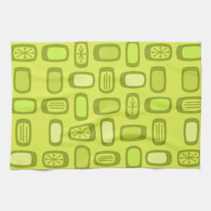 Midcentury MCM Rounded Rectangles Chartreuse Tea Towel