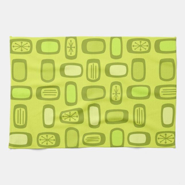Midcentury MCM Rounded Rectangles Chartreuse Tea Towel (Horizontal)