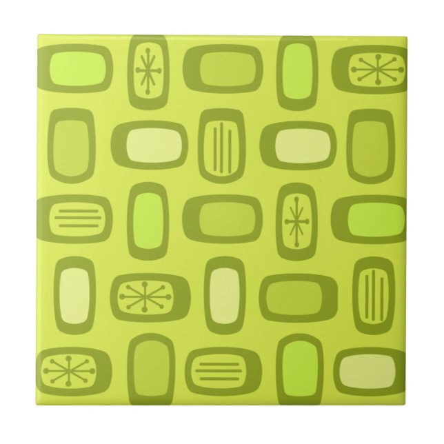 Midcentury MCM Rounded Rectangles Chartreuse Tile (Front)