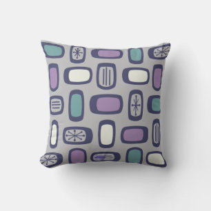 Midcentury MCM Rounded Rectangles Grey Purple Cushion