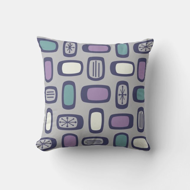 Midcentury MCM Rounded Rectangles Grey Purple Cushion (Front)