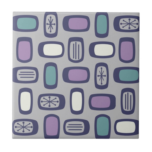 Midcentury MCM Rounded Rectangles Grey Purple Tile (Front)