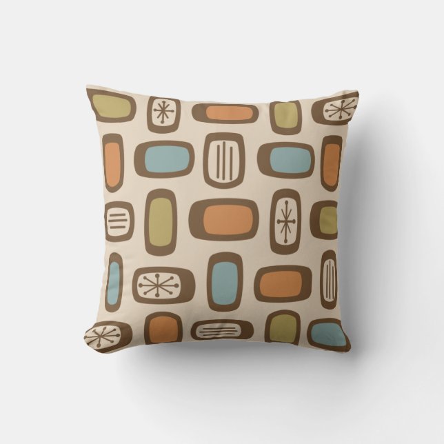 Midcentury MCM Rounded Rectangles Multicolored Cushion (Front)