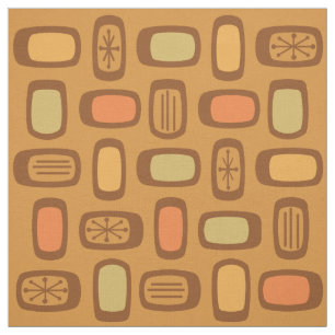 Midcentury MCM Rounded Rectangles Ochre Fabric