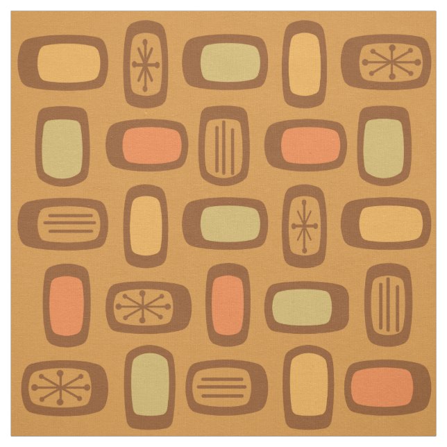 Midcentury MCM Rounded Rectangles Ochre Fabric (Swatch)