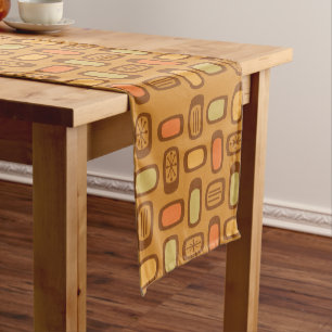 Midcentury MCM Rounded Rectangles Ochre Short Table Runner