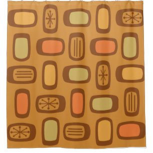 Midcentury MCM Rounded Rectangles Ochre Shower Curtain