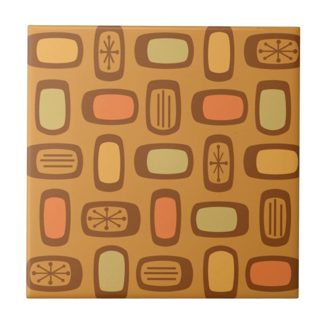Midcentury MCM Rounded Rectangles Ochre Tile (Front)
