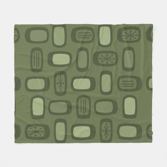 Midcentury MCM Rounded Rectangles Olive Green Fleece Blanket (Front (Horizontal))