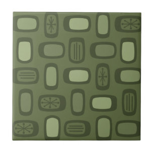 Midcentury MCM Rounded Rectangles Olive Green Tile