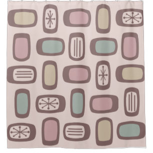 Midcentury MCM Rounded Rectangles Pink Pastel Shower Curtain