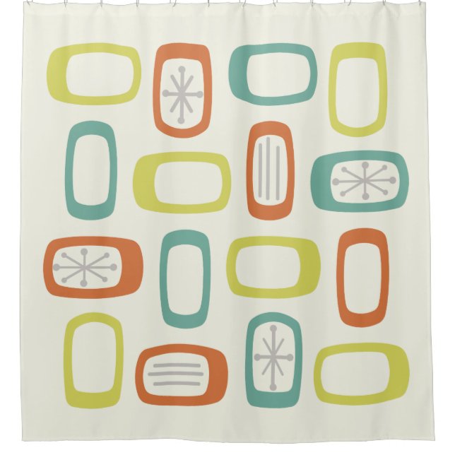 Midcentury MCM Rounded Rectangles Shower Curtain (Front)