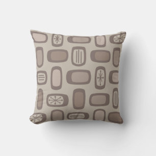 Midcentury MCM Rounded Rectangles Taupe Cushion