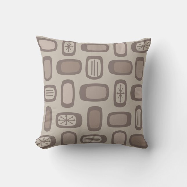 Midcentury MCM Rounded Rectangles Taupe Cushion (Front)