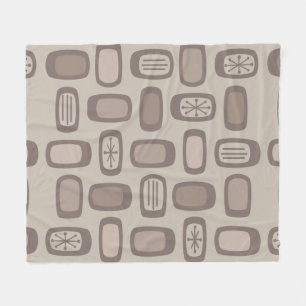 Midcentury MCM Rounded Rectangles Taupe Fleece Blanket
